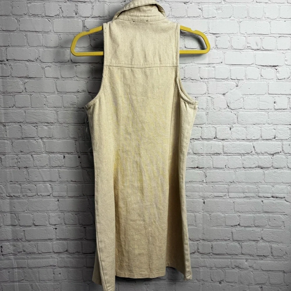 Vici neutral beige safari zip up sleeveless mini dress medium bodycon retro chic - Picture 4 of 7